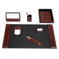 7 Piece Burgundy Leather 24 KT Gold Tooled Desk Set